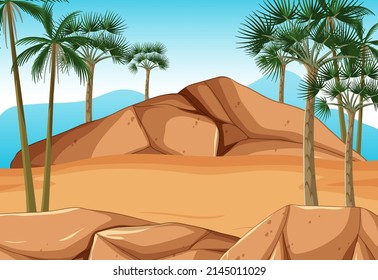 Scene with many trees on dryland illustration