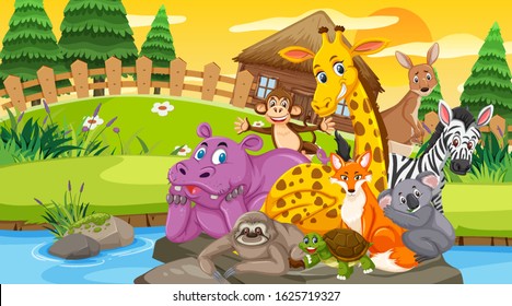 Illustration Zoo Animals Beautiful Nature Stock Vector (Royalty Free ...