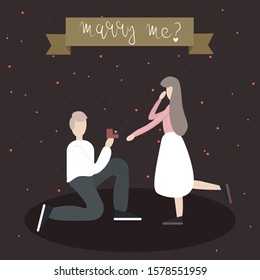 Scene of marriage proposal. Suitable for greeting cards for Valentine's Day. Made in vector.