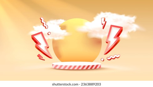 Scene mega sale, award podium banner, clouds around the pedestal. Vector illustration