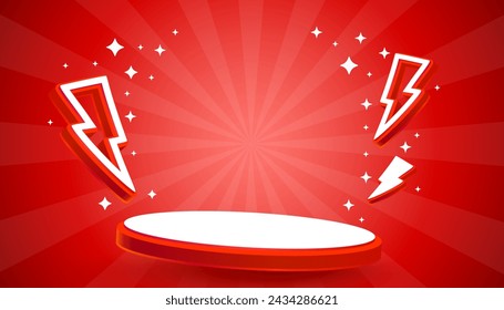 scene mega sale, danger podium banner, red room pedestal. Vector illustration