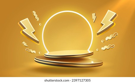 Scene mega sale, golden podium banner, room pedestal. Vector illustration