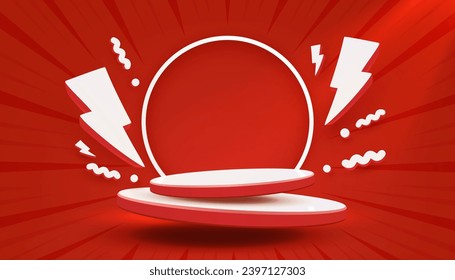 Scene mega sale, red podium banner, red room pedestal. Vector illustration