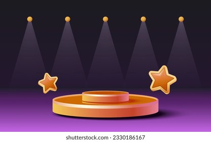 Scene mega sale, shopping podium banner, stars night pedestal. Vector illustration
