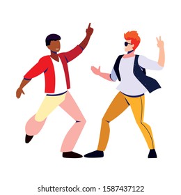 scene of men in dance pose, party, dance club vector illustration design