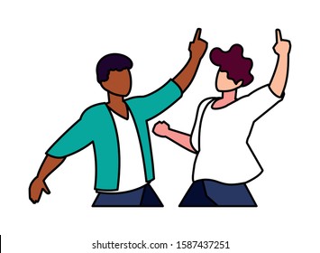 scene of men in dance pose, party, dance club vector illustration design