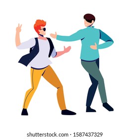 scene of men in dance pose, party, dance club vector illustration design