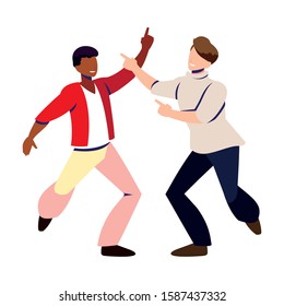 scene of men in dance pose, party, dance club vector illustration design