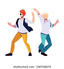 scene of men in dance pose, party, dance club vector illustration design