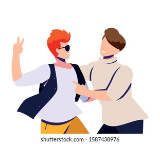 scene of men in dance pose, party, dance club vector illustration design