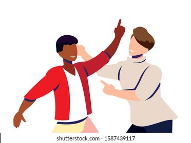 scene of men in dance pose, party, dance club vector illustration design