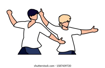 scene of men in dance pose, party, dance club vector illustration design