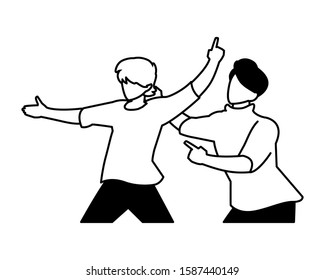 scene of men in dance pose, party, dance club vector illustration design