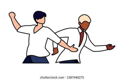 scene of men in dance pose, party, dance club vector illustration design