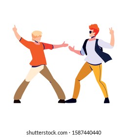 scene of men in dance pose, party, dance club vector illustration design