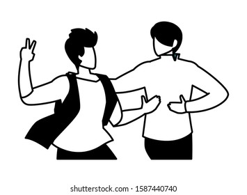 scene of men in dance pose, party, dance club vector illustration design