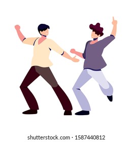 scene of men in dance pose, party, dance club vector illustration design