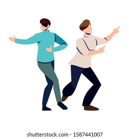 scene of men in dance pose, party, dance club vector illustration design
