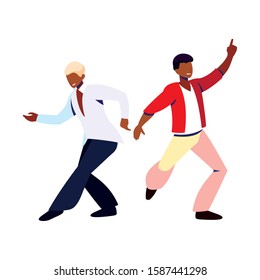 scene of men in dance pose, party, dance club vector illustration design
