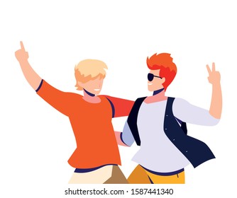 scene of men in dance pose, party, dance club vector illustration design