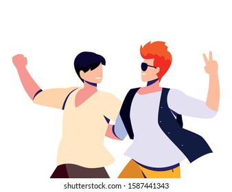 scene of men in dance pose, party, dance club vector illustration design