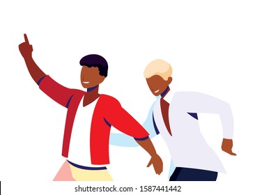 scene of men in dance pose, party, dance club vector illustration design