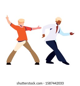 scene of men in dance pose, party, dance club vector illustration design