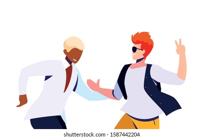 scene of men in dance pose, party, dance club vector illustration design