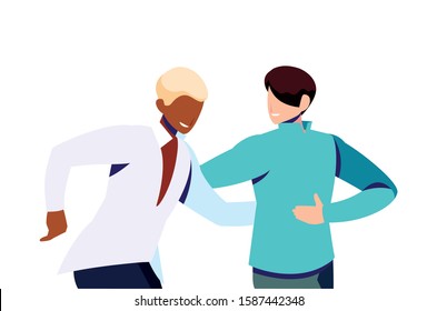 scene of men in dance pose, party, dance club vector illustration design
