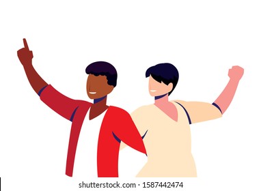 scene of men in dance pose, party, dance club vector illustration design