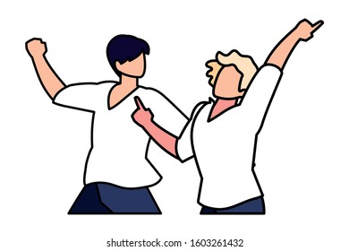 scene of men in dance pose, party, dance club vector illustration design