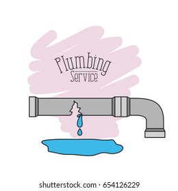 scene of metal dripping pipe plumbing service vector illustration