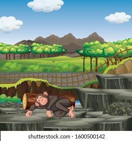 Escena con mono en la ilustración del zoológico