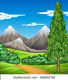 Scene with mountain and field illustration