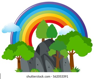 Scene with mountain and rainbow illustration