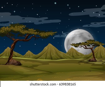 Scene with mountains at night illustration