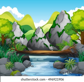 Scene with mountains and river illustration