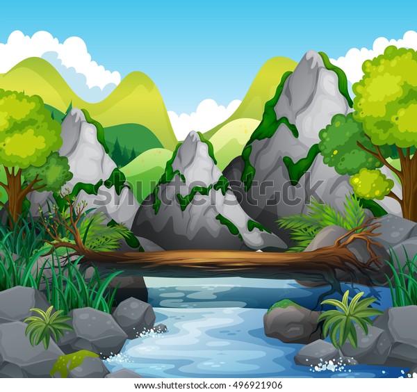 山と川のイラストを持つシーン のベクター画像素材 ロイヤリティフリー