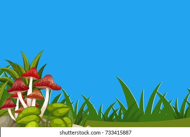 Scene with mushrooms in garden illustration