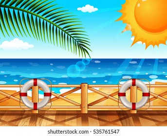 Escena con el océano en la ilustración de verano