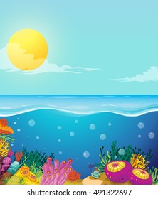 Scene of ocean and underwater illustration