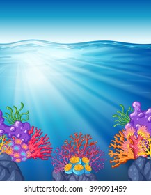 Scene with oean and coral reef underwater illustration