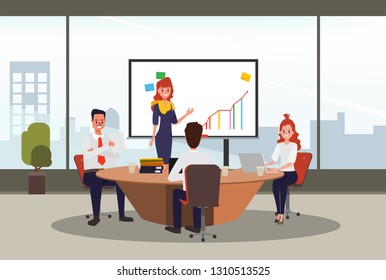 Scene of office room and business people seminar teamwork in presenting.
