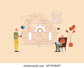 Scene of an online digital contract process flat design
