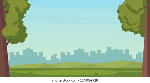 Scene of outdoor summer public park landscape. Flat vector illustration.