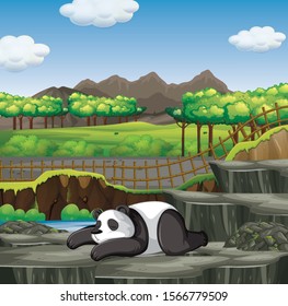 Scene with panda in the zoo illustration