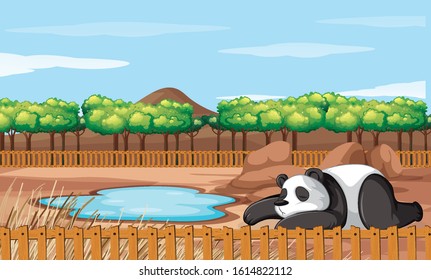 Escena con panda en la ilustración del zoológico