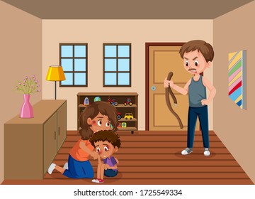 Scene with parents bullying their family at home illustration