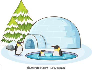 Scene with penguins in the snow illustration