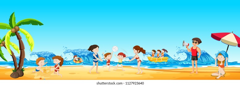 Scene of people at the beach illustration